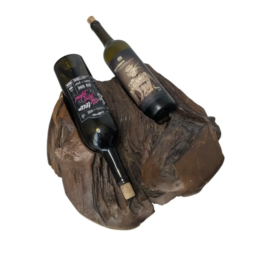 Natural Hand Carved Root Wood Wine Bottle Holders Live Edge Bottle Stand